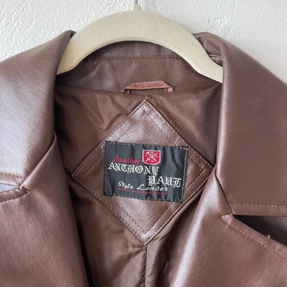 Vintage Chocolate Brown Faux Leather 90s Blazer Jacket - Picture 4 of 6